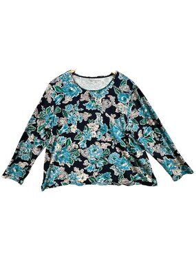 Croft & Barrow Women's Round Neck Top Long Sleeve Stretch Size 2X Blue Floral